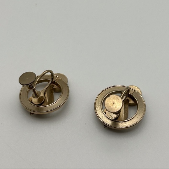 Vintage Silver Tone Abstract Atomic Diamond Round 3D Chunky Screw Back Earrings - Picture 5 of 6